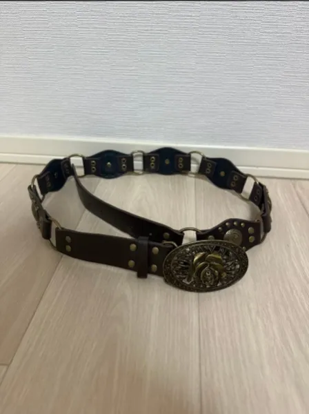Design Western-Style Leather Belt with Rose Buckle Brown - 2