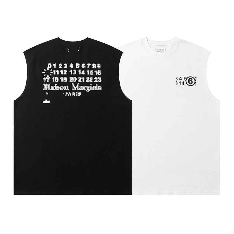 Maison Margiela Number 6 White Black Sleeveless Graphic Tank Top
