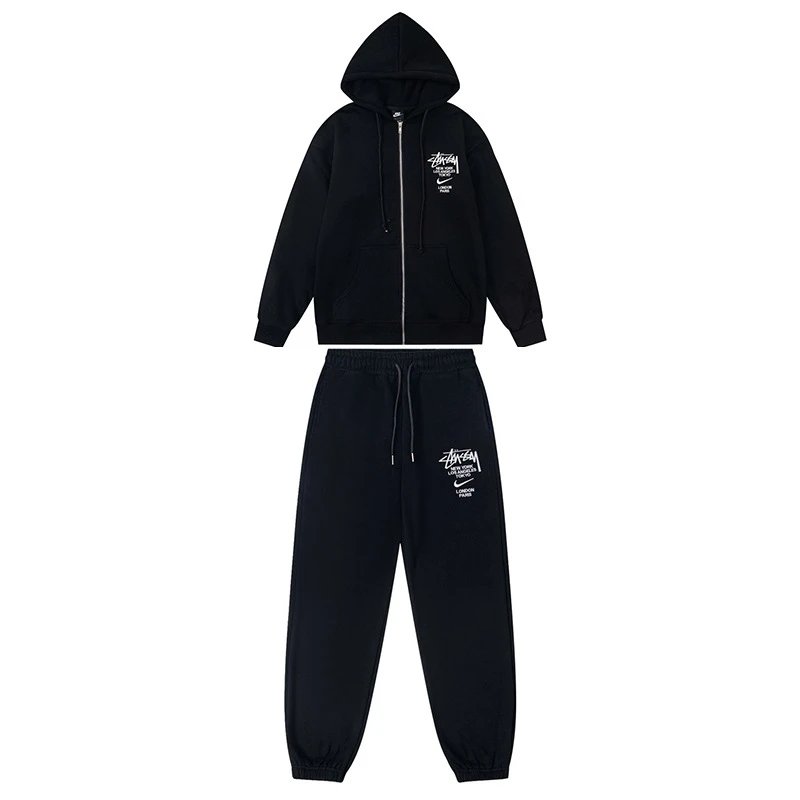 Nike Stussy Black Gray Crewneck Sweatshirt Jogger Set