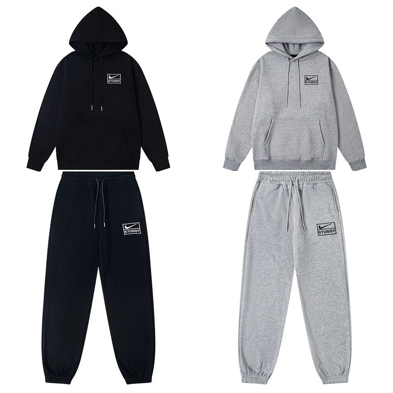 Nike Stussy Black Gray Crewneck Sweatshirt Jogger Set