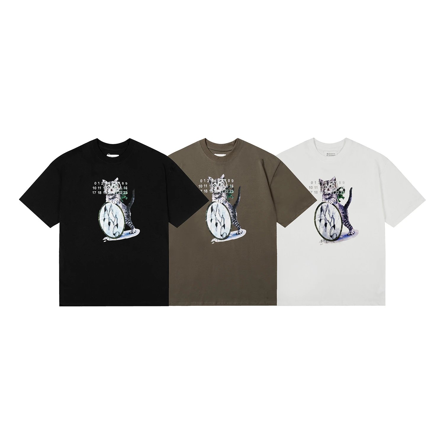 Maison Margiela Graphic Print Black White Beige Olive Casual T-Shirt
