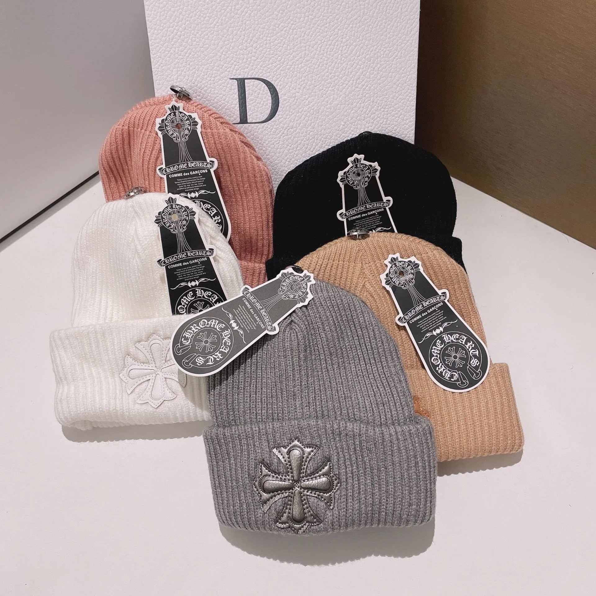 Chrome Hearts Cross Embroidered Ribbed Knit Beanie Hat