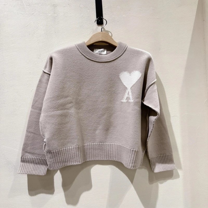 Heart Logo Knit Sweater White Green Red Black Casual Pullover