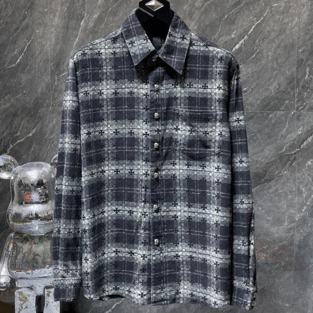 Chrome Hearts Plaid Shirt Black White Distressed Casual