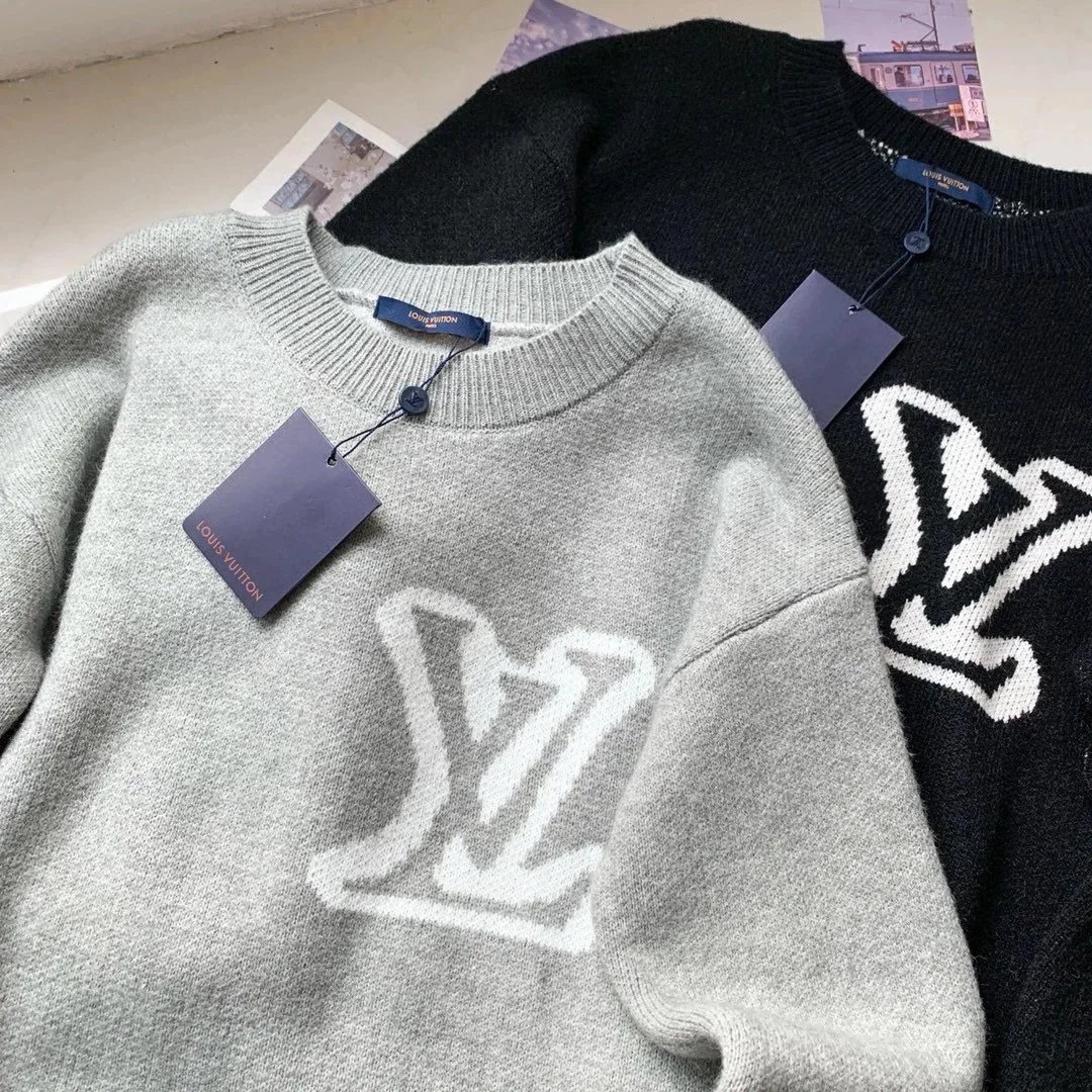 Louis Vuitton Monogram Knit Sweater Gray Black Casual