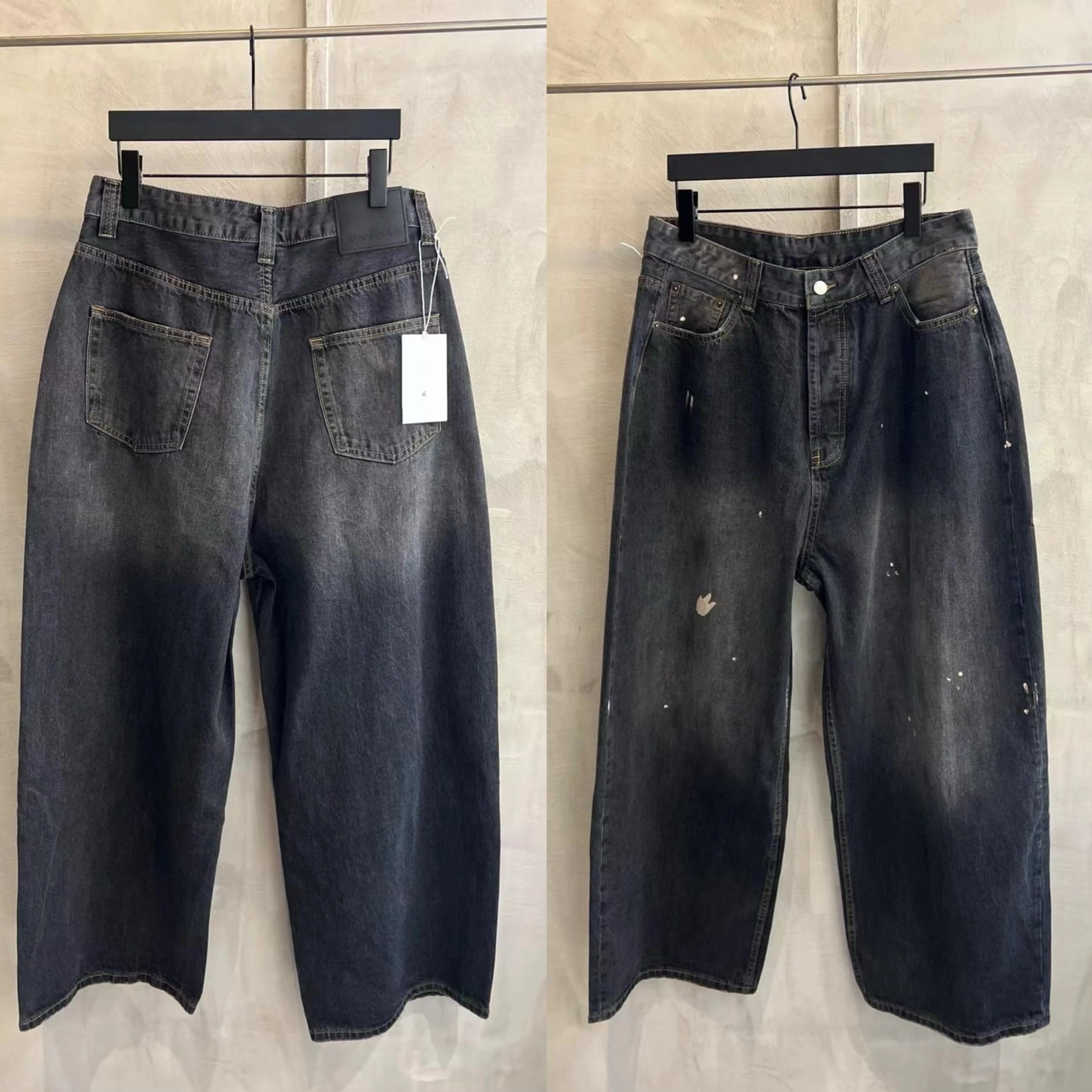 Denim Tears Wide-Leg Paint-Splatter Washed Black Jeans
