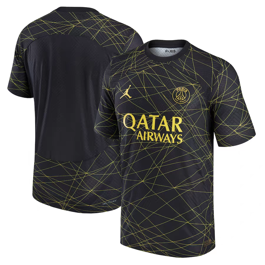 Jordan Paris Saint-Germain Black Yellow Geometric Pattern Soccer Jersey