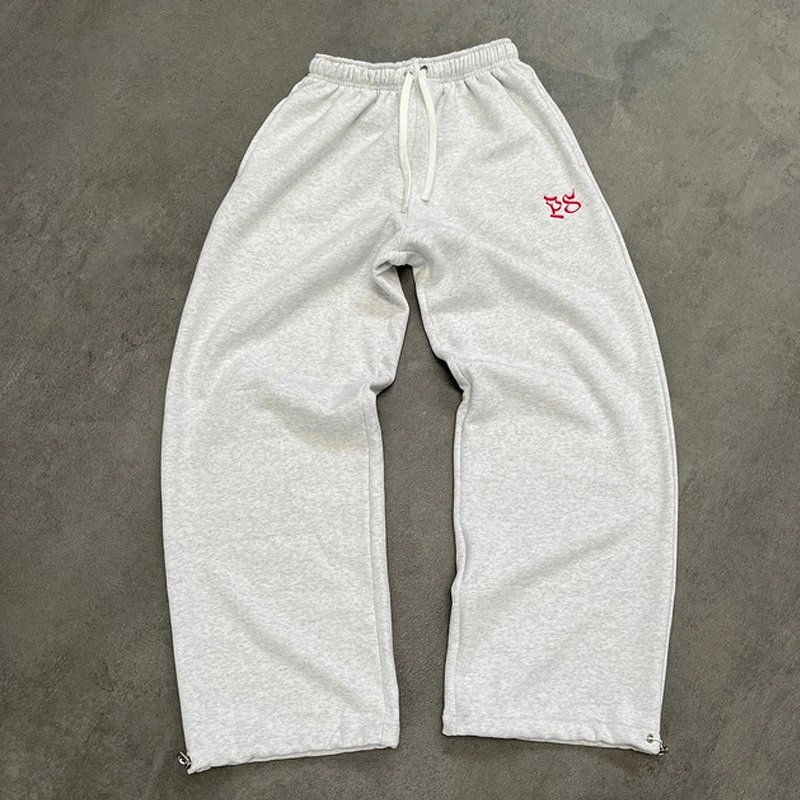 Grey Sweatpants with Red Embroidery