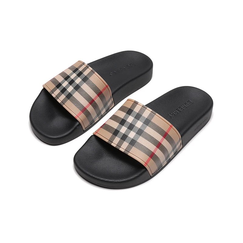 Burberry Check Print Beige Black Red Casual Slide Sandals