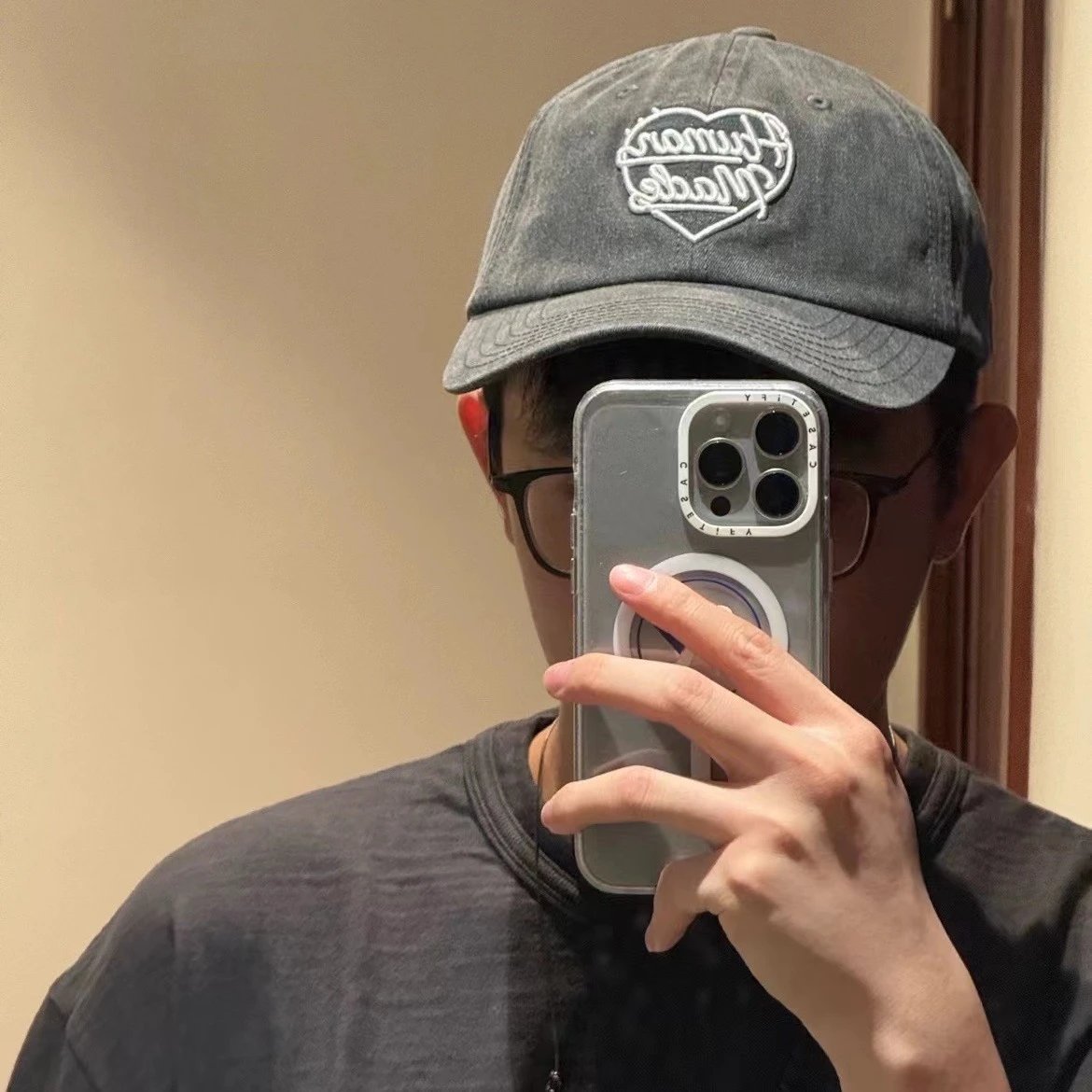 Human Made Heart Logo Denim Baseball Cap Navy Hats - 2