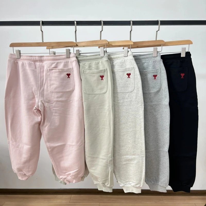 Ami Paris Heart Logo Pink Beige Black White Casual Sweatpants