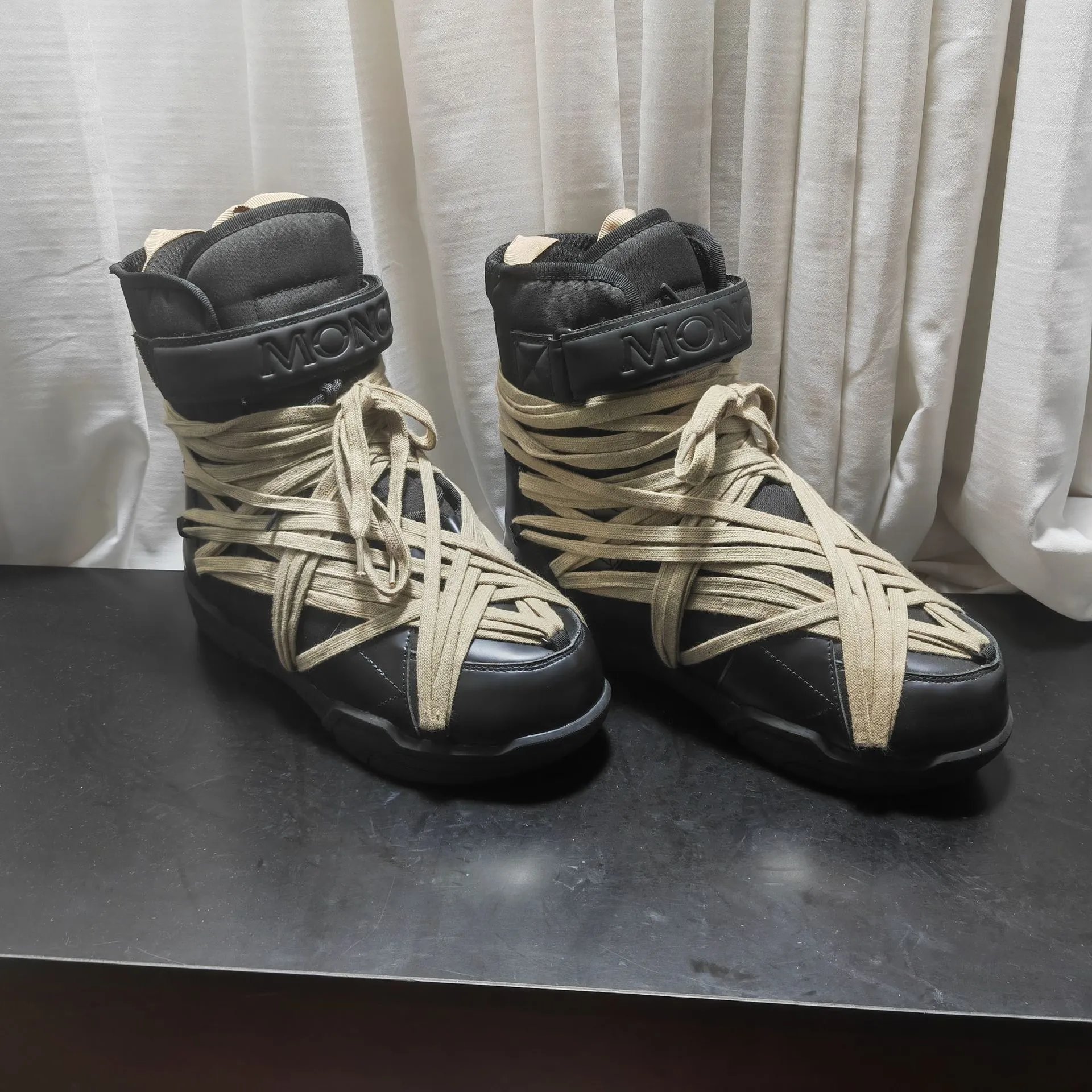 Moncler Genius Black Beige Strapped High Top Boots