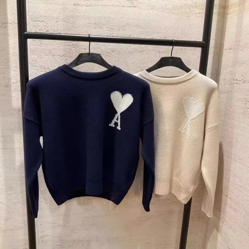 Heart Logo Knit Sweater White Green Red Black Casual Pullover