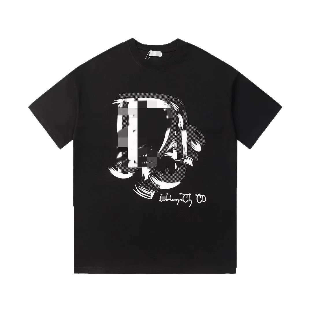 Dior T-Shirt Black White Beige Graphic Print Casual