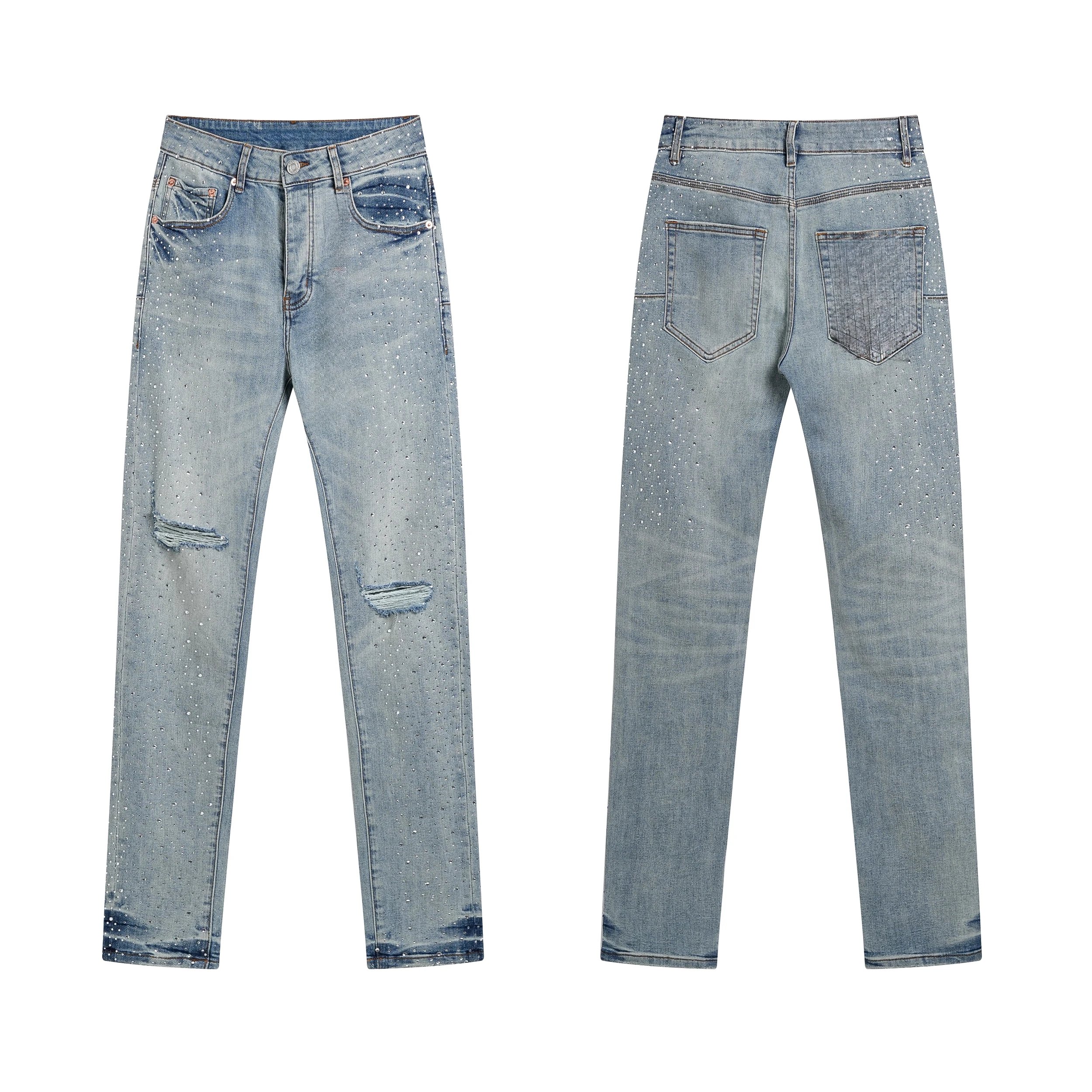 Purple Jeans Ink-Splashed American Street Style Ripped Elastic Slim-Fit Flared Skinny Trousers photo 3
