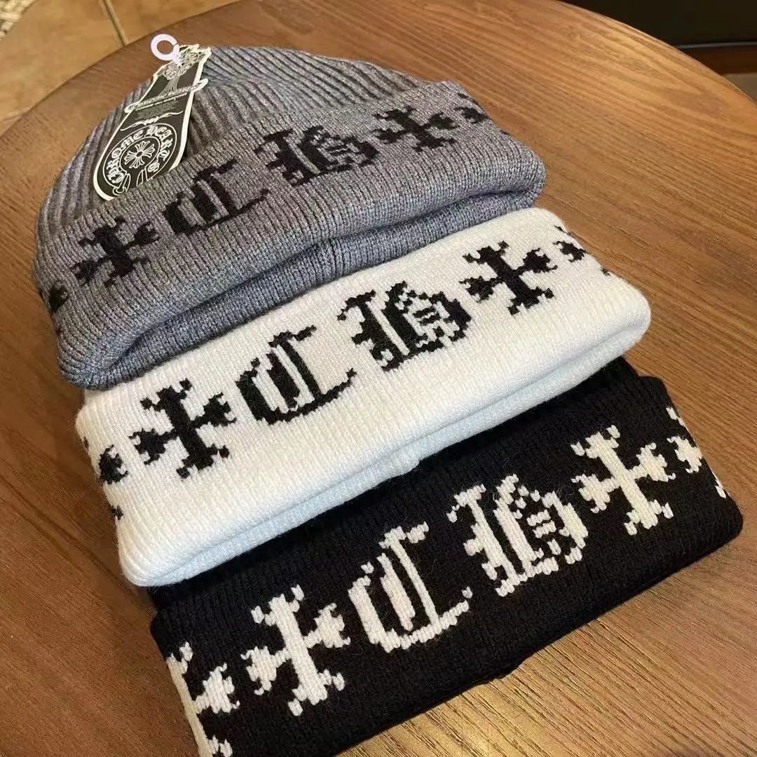 Chrome Hearts Gray Knit Beanie with Cross Motif