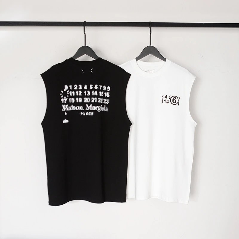 Maison Margiela Number 6 White Black Sleeveless Graphic Tank Top