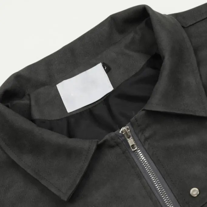 Suede Zip-Up Jacket Dark Gray Utility Style