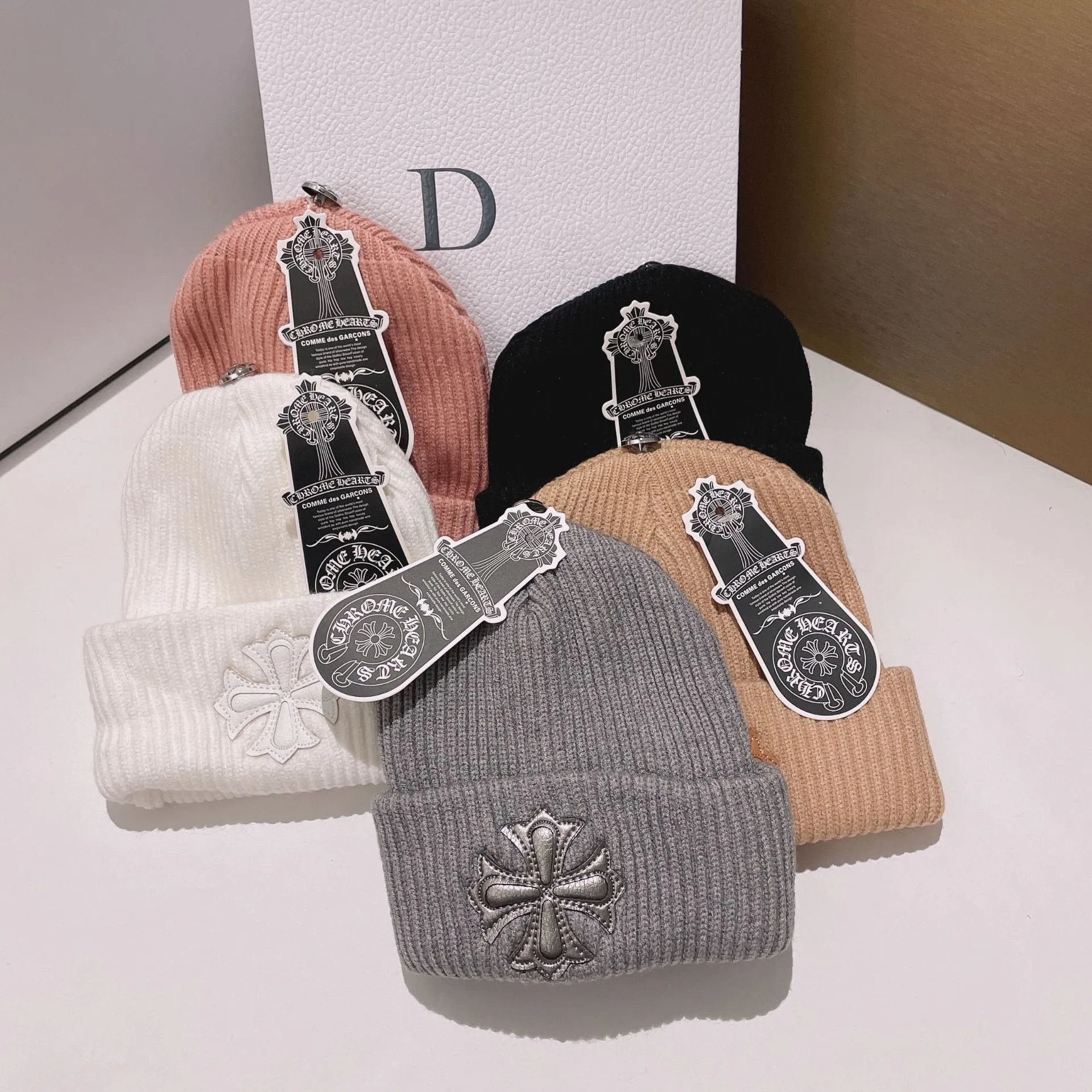 Chrome Hearts Cross Embroidered Ribbed Knit Beanie Hat