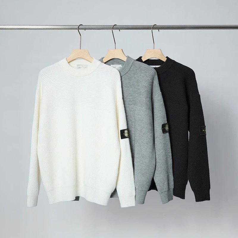 Stone Island Patch Logo Knit Sweater Beige Gray Black White Olive Navy Burgundy Purple Casual