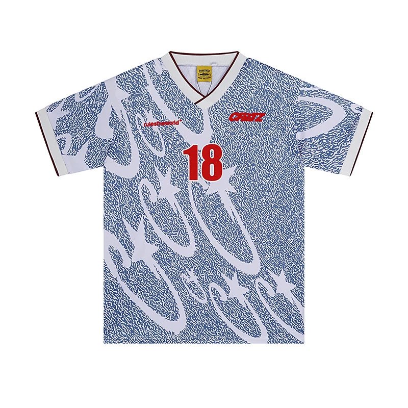 Crest Soccer Jersey Blue White Abstract Pattern Performance Shirt