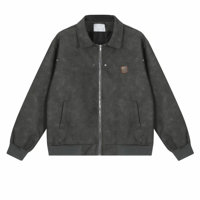 Black Faux Leather Zip-Up Jacket