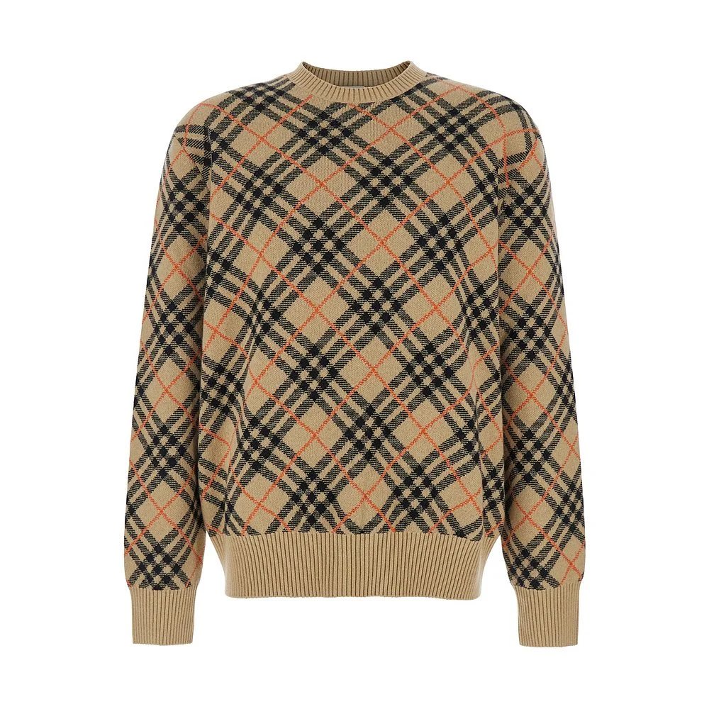 Burberry Classic Beige Black Orange Check Knit Sweater