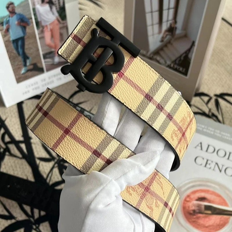 Burberry Horseferry Check Beige Gold Tone Buckle Belt