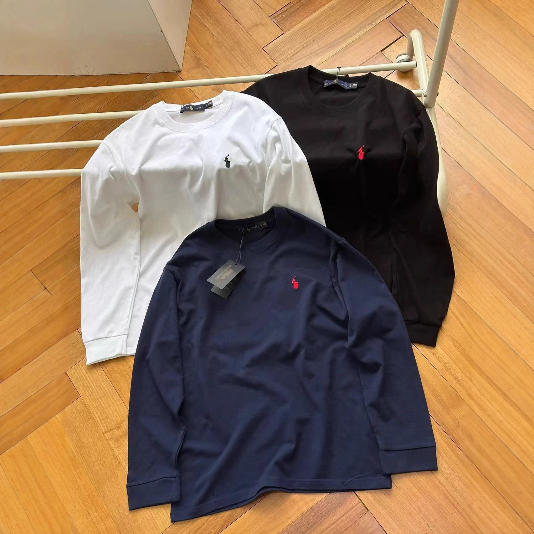 Ralph Lauren Classic Fit White Black Navy Crewneck Long Sleeve T-Shirt