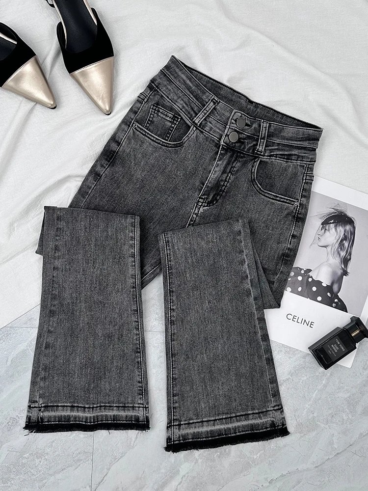 Women's summer thin high waist slim flared jeans