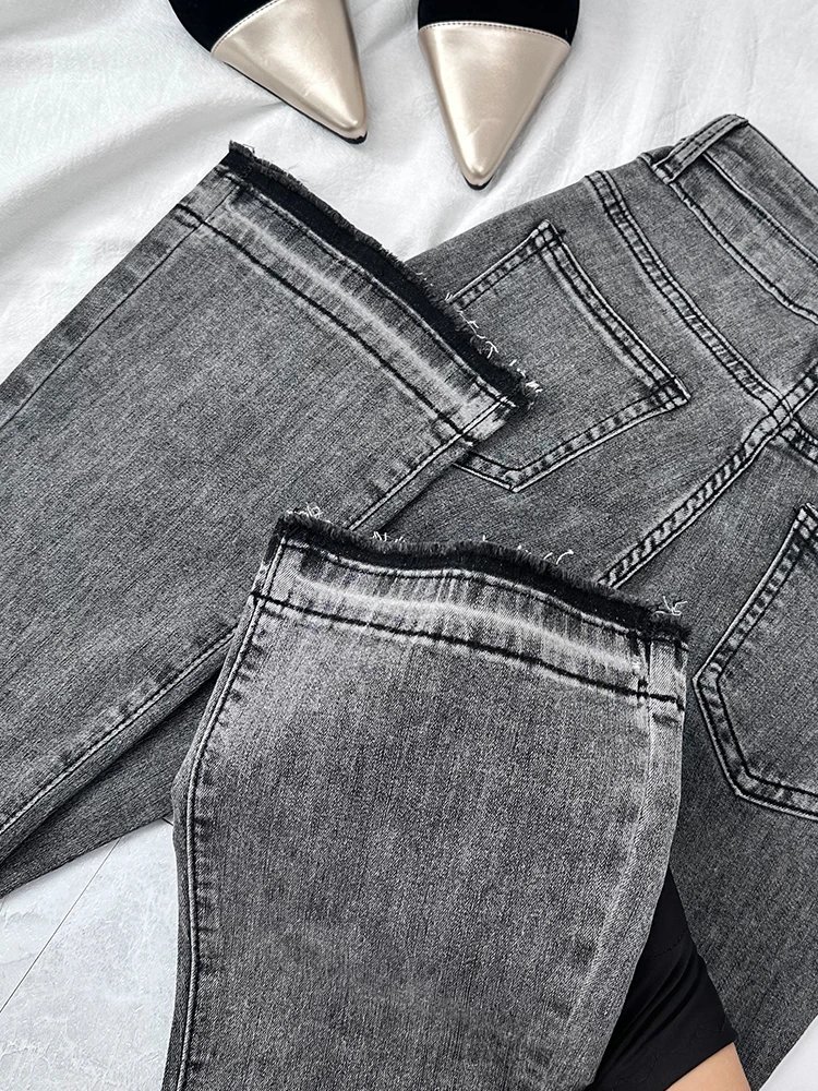 High Waist Gray Flared Denim Jeans