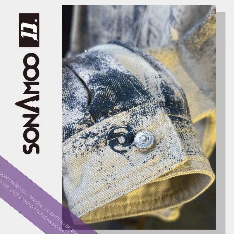 SONAMOO 11. Acid Wash Denim Jacket Off-White Distressed Casual