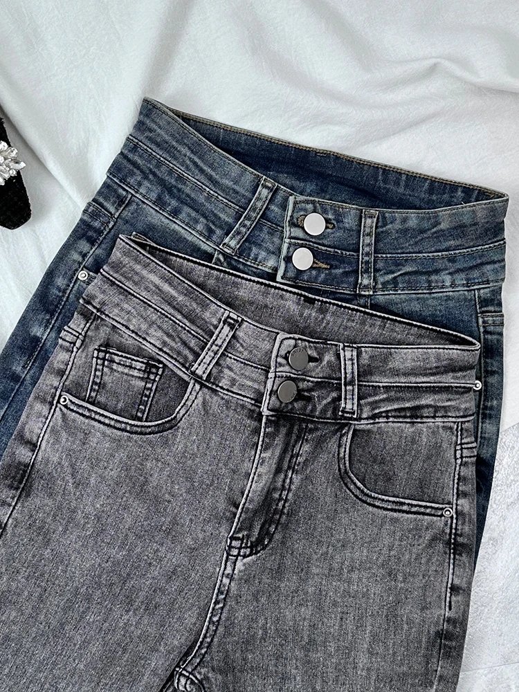 High Waist Gray Flared Denim Jeans