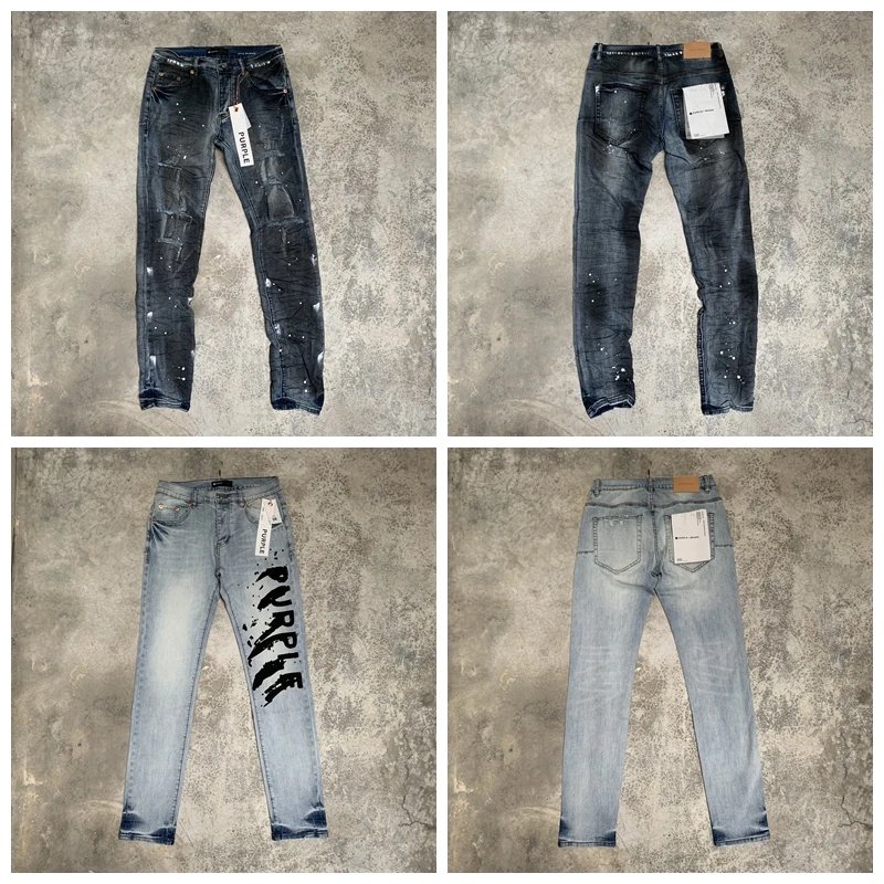 Purple Denim Jeans Black Distressed Slim Fit