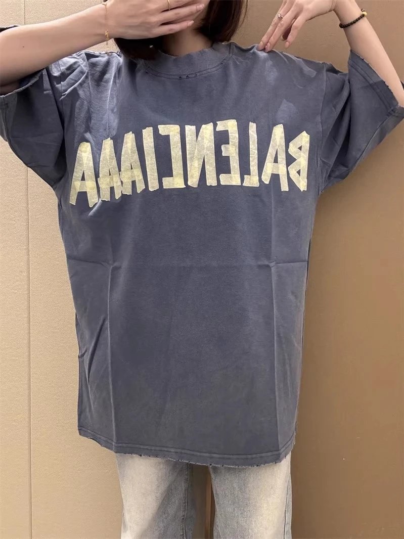Oversized Graphic Print Grey Washed Cotton T-Shirt