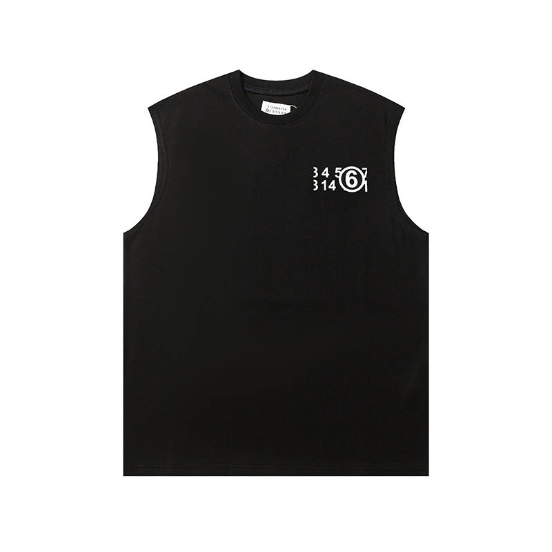 Maison Margiela Number 6 White Black Sleeveless Graphic Tank Top