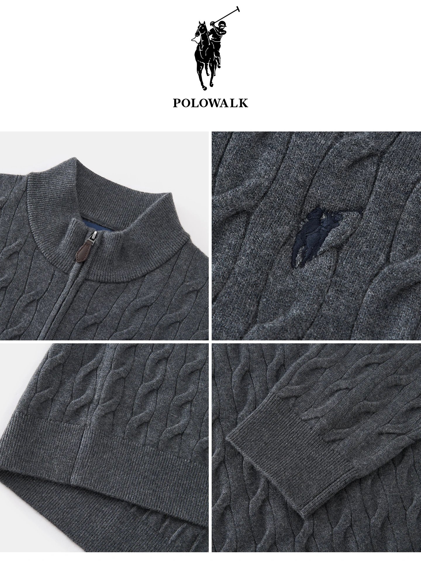 PoloWalk Cable Knit Gray Half-Zip Sweater