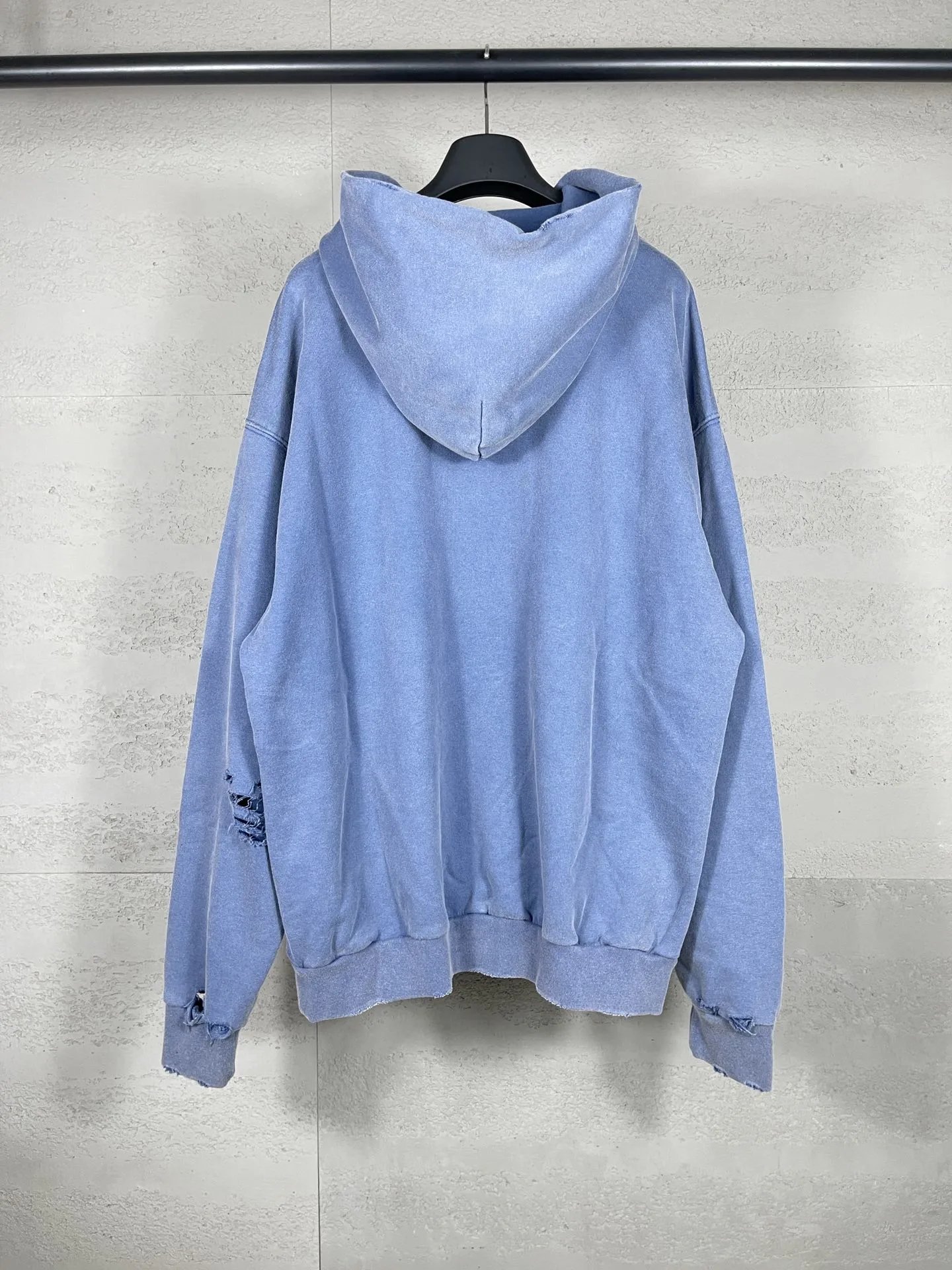 Distressed Blue Eiffel Tower Print Oversized Hoodie