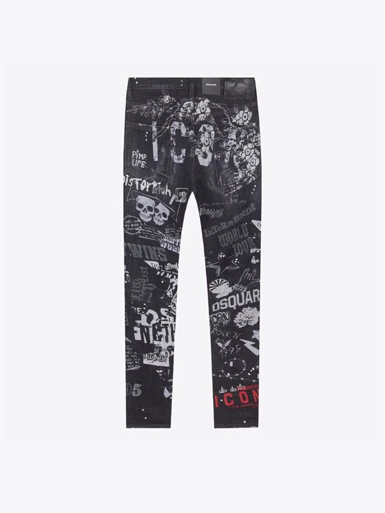 Dsquared2 Icon Black Graffiti Print Slim Fit Jeans