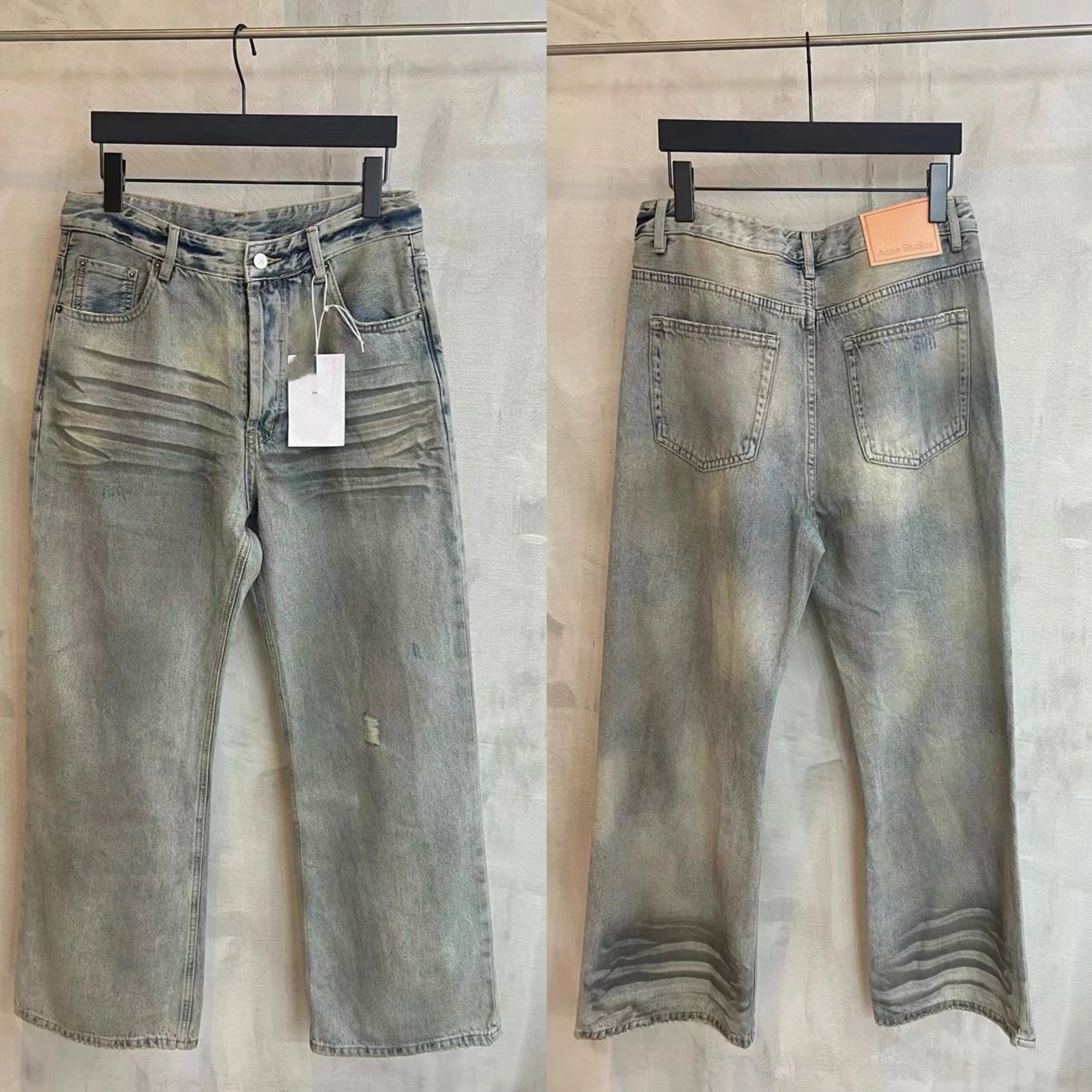 Acne Studios Distressed Wide-Leg Jeans Gray