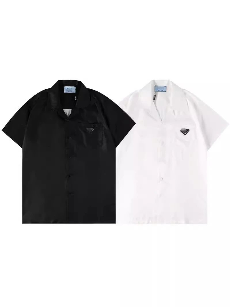 Prada Short Sleeve Shirt Black White Flame Print Hawaiian Style
