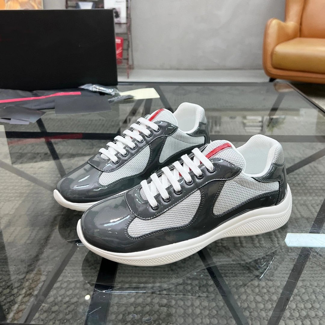 Prada Linea Rossa Black White Mesh Leather Sneakers