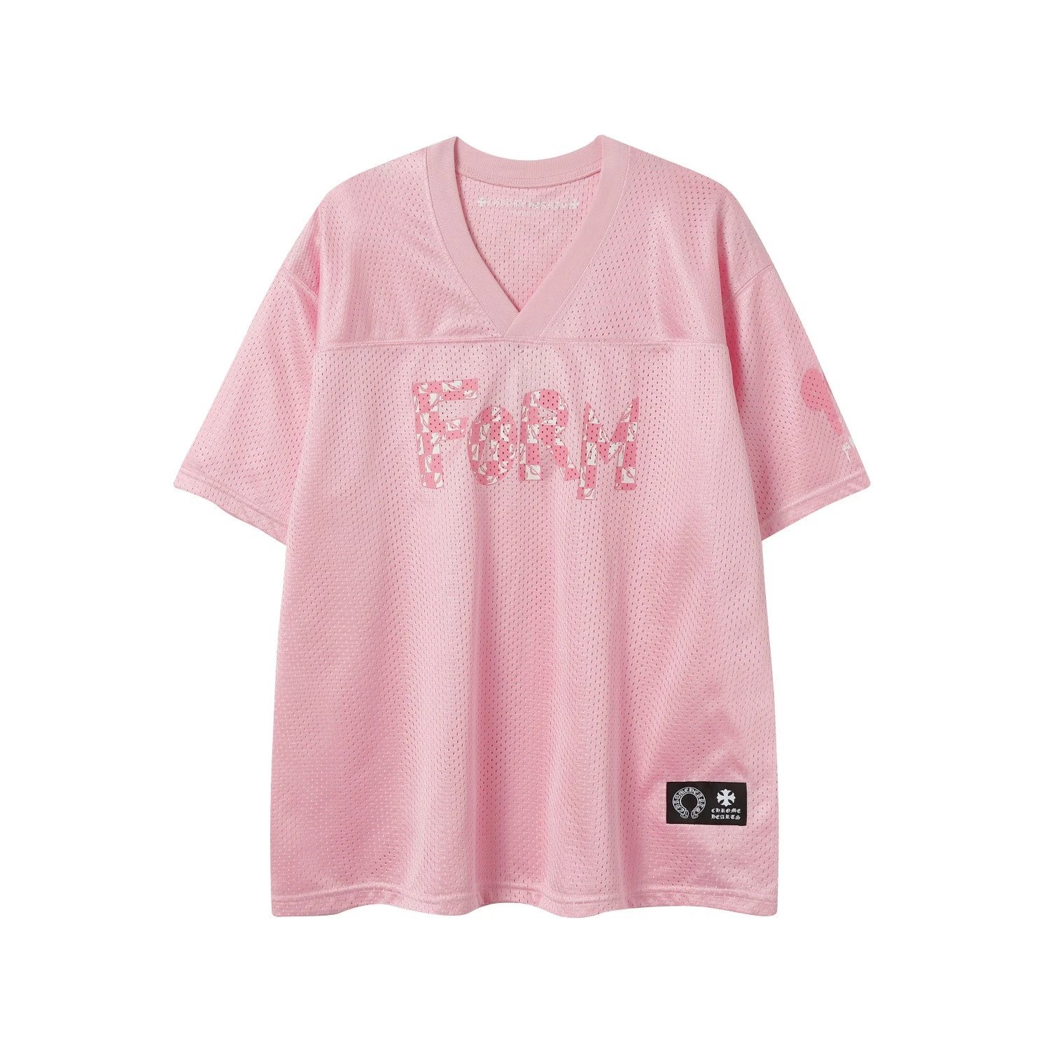 Pink Mesh V-Neck T-S