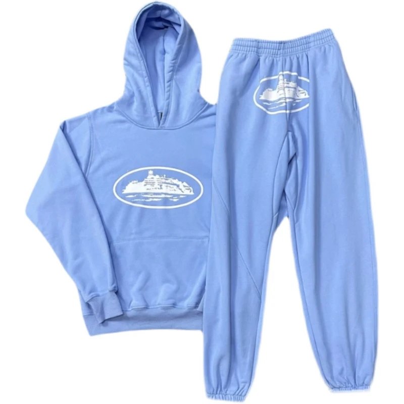 Oval Logo Hooded Sweatshirt Set Black Casual Tracksuit