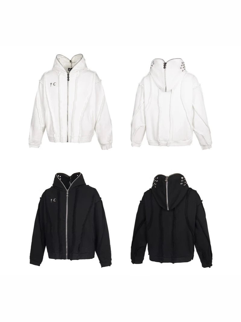 Design Distressed Zip-Up Hoodie Gray Outerwear - 2