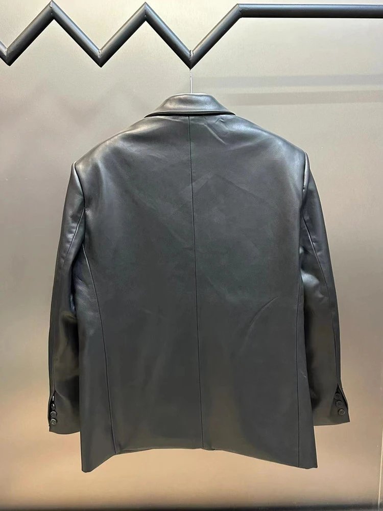 Faux Leather Blazer Gray Slim Fit Jacket