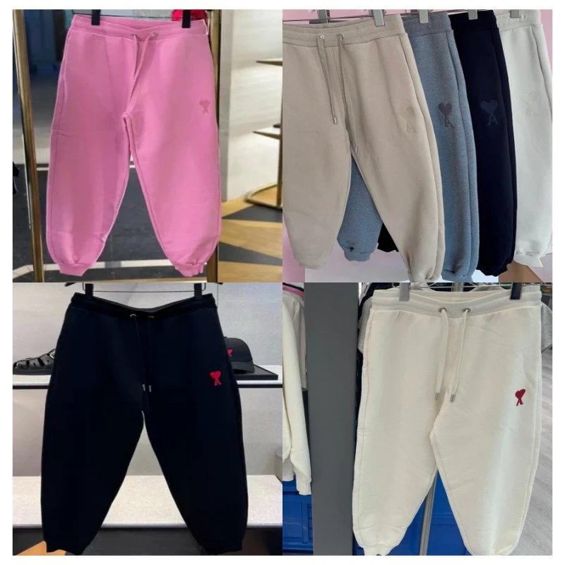 A*m*i Paris heart-embroidered cotton drawstring sweatpants:findsindex.com