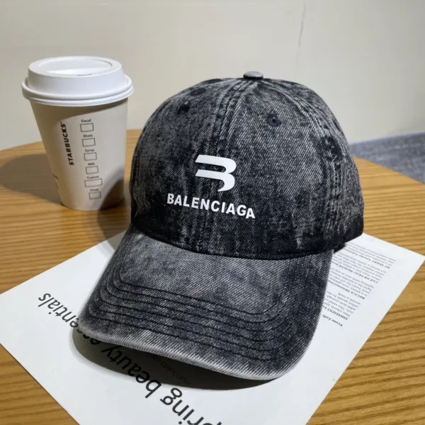 Balenciaga Logo Washed Denim Baseball Cap Gray - 1