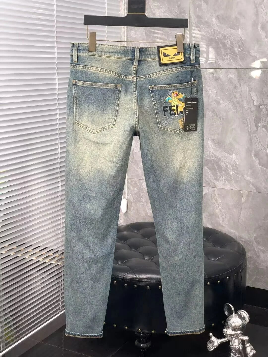 Fendi Little Monster Embroidered Light-Colored Jeans photo 5
