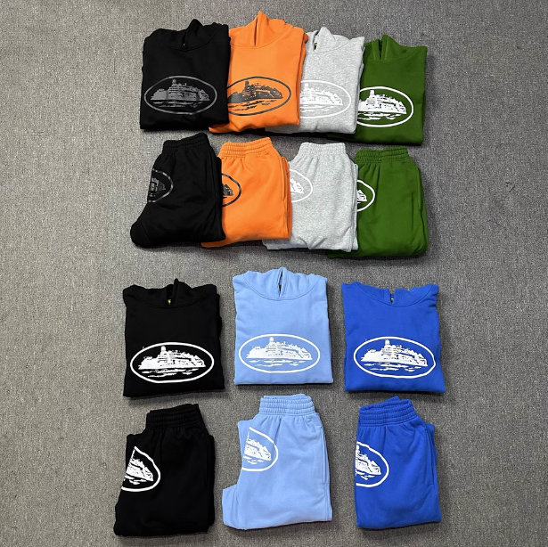 Oval Logo Hooded Sweatshirt Set Black Casual Tracksuit